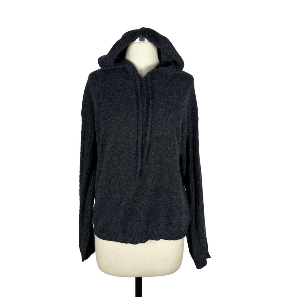 NAADAM Charcoal Gray Cable Knit Sleeve Pullover Hoodie Sweatshirt Sweater Large